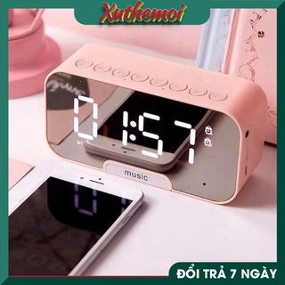 Loa nghe nhạc mini, loa bluetooth có đồng hồ XUTHEMOI mặt gương tràn viền 2021