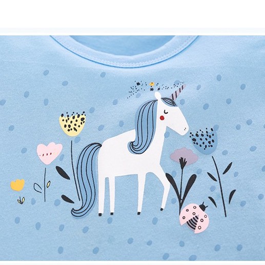 Mã QW281 váy bé gái hình ngưa pony đi chơi vườn hoa màu xanh dương của Little Maven