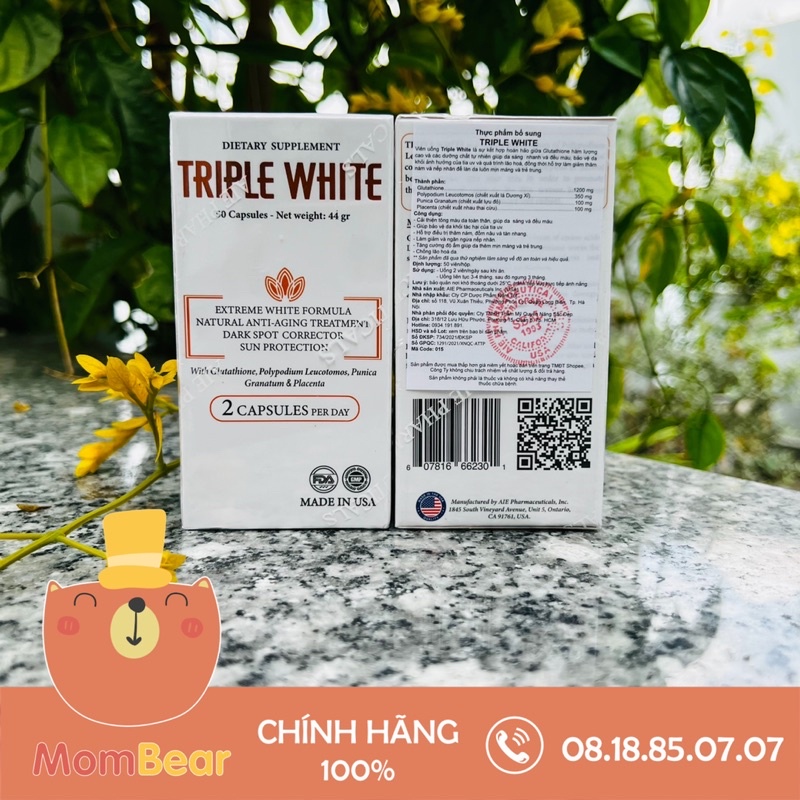 VIÊN UỐNG TRIPLE WHITE - VIÊN UỐNG GLUTATHION 1200MG Trắng Da, Mờ Nám, Giảm Thâm Hộp 50 VIÊN