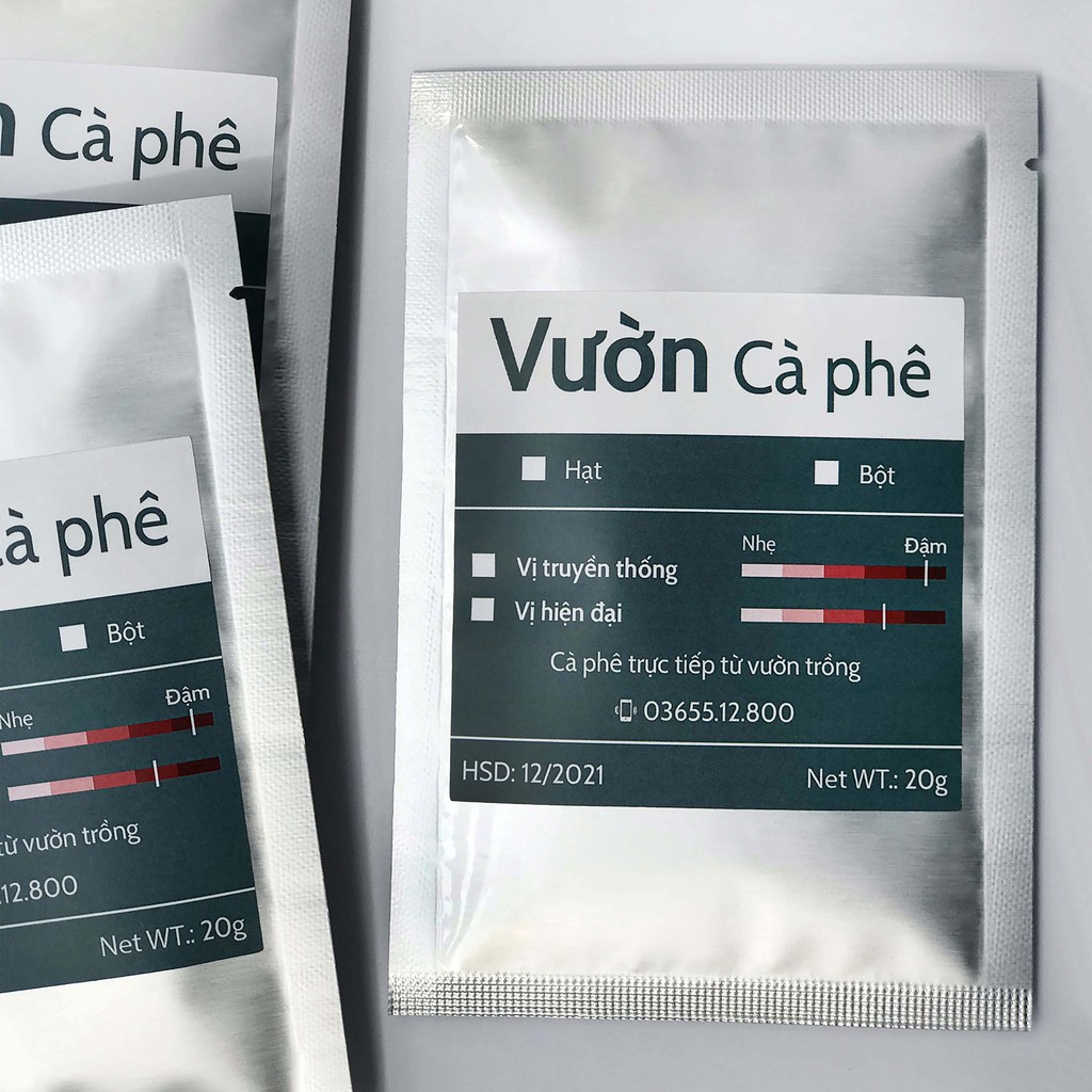 Mẫu thử Cà phê GU HIỆN ĐẠI, Robusta Arabica nguyên chất rang xay, pha phin pha máy Vườn Cà phê 20g