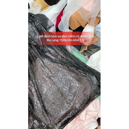 Lưới đính kim sa đen 150k/4m khổ 1,5