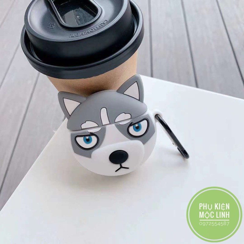 ☘️Tặng kèm móc treo☘️Case Airpod 1 2- Vỏ bao bọc Husky Sibir Cover đựng tai nghe không dây airpods Chó Xibia