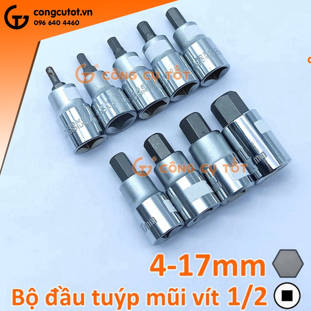 Đầu tuýp 1/2 kèm mũi lục giác thép CRV
