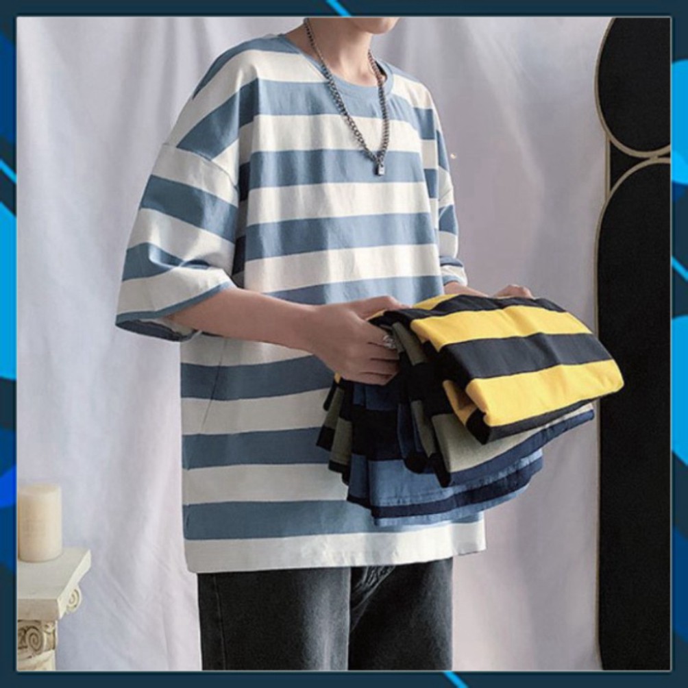 Áo Thun Tay Lỡ Form Rộng Kẻ Sọc Ngang Siêu Hot🍁 Unisex nam nữ đều mặc được | BigBuy360 - bigbuy360.vn
