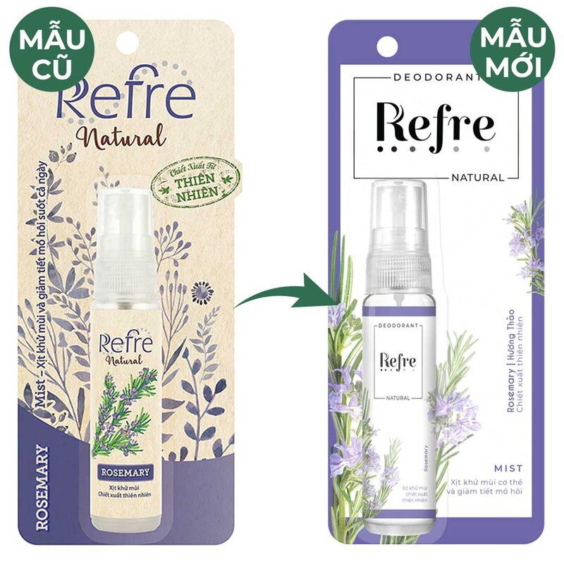 Xịt Khử Mùi Refre Natural Rosemary 30ml - Hương Hương Thảo