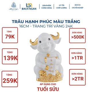 Tượng Trâu Phong Thủy Sứ Minh Long Hạnh Phúc 16cm nhiều màu dùng trang trí nhà cửa, nội thất, ô tô