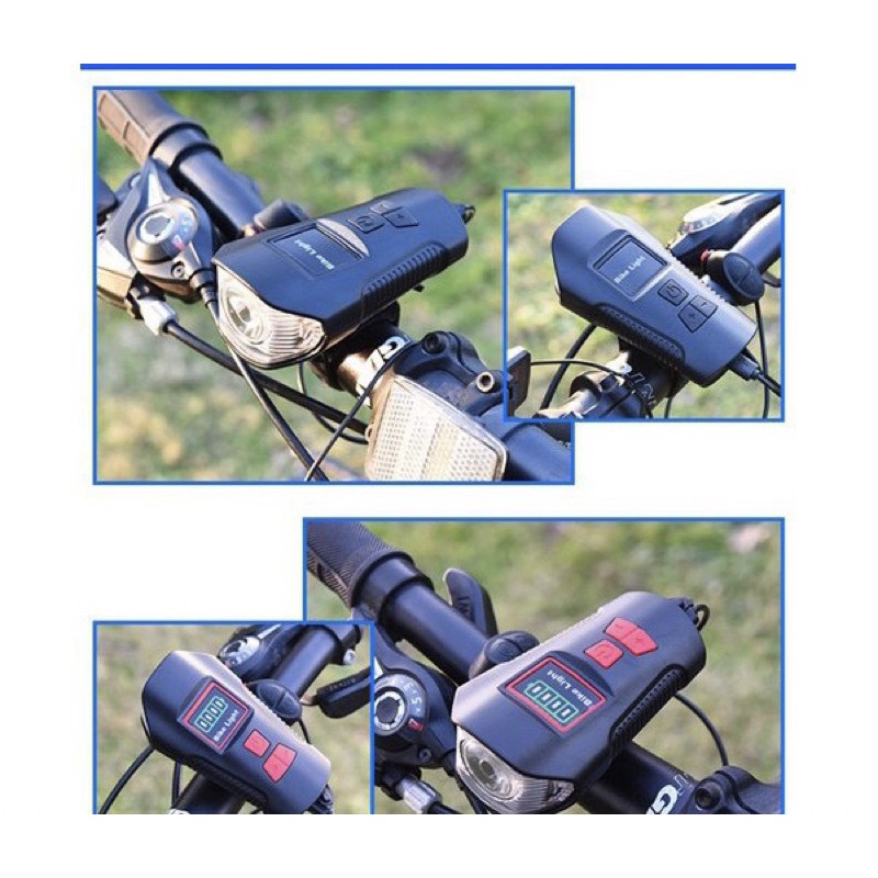 Đèn xe đạp đa năng có còi và đồng hồ FY 317