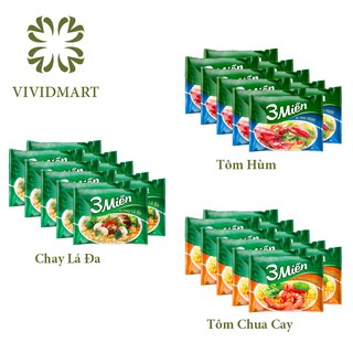  MÌ ĂN LIỀN 3 MIỀN VỊ TÔM HÙM / TÔM CHUA CAY / CHAY LÁ ĐA - 65g/GÓI - 3 MIỀN - UNIBEN Ba Miền