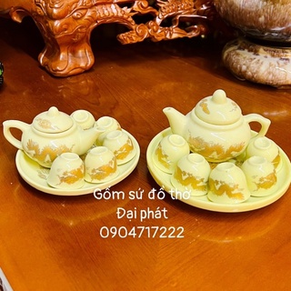 Bộ trà 5 chén, Bộ ấm chén cúng màu càng ngà chất liệu gốm sứ