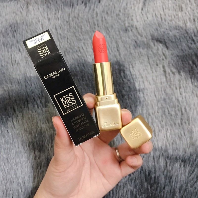 [Chỉ Bán Hàng Auth] Son lì GUERLAIN Kiss Kiss Matte M349 SOFT SAFRAN - Hồng cam san hô