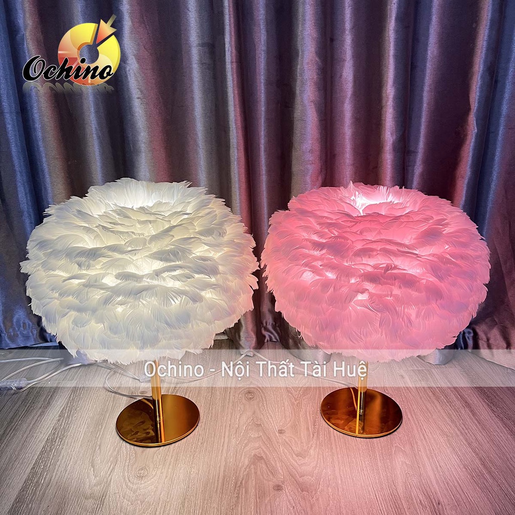 Đèn Lông Vũ, Đèn Ngủ Lông Vũ Trang Trí Hình Mây Cao Cấp Chân inox Mạ vàng Sang Trọng (Đủ Màu)