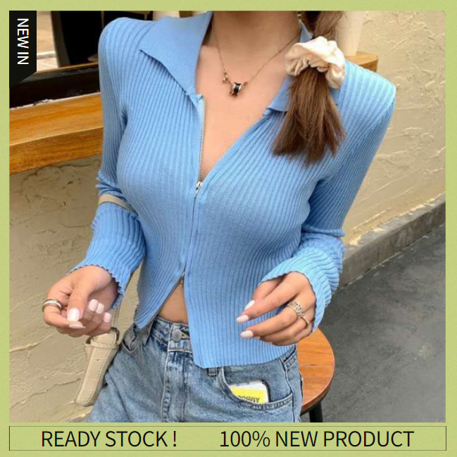 Ladies Fashion long Sleeve Top 2020 Zip Slim Cardigan Jacket