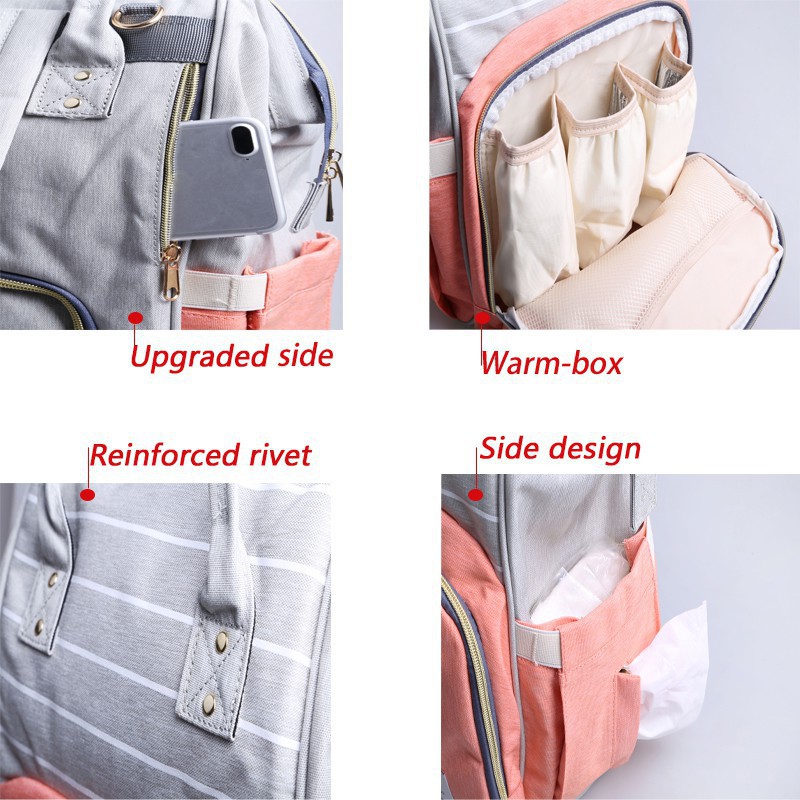 Ba lô sọc ngăn rộng đa năng cho mẹ và bé