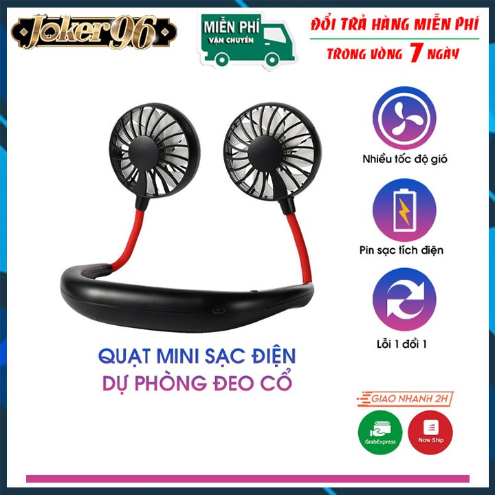 Quạt mini sạc điện dự phòng đeo cổ, cầm tay tiện lợi sử dụng cho văn phòng, thể thao, chạy bộ, du lịch có 3 tốc độ