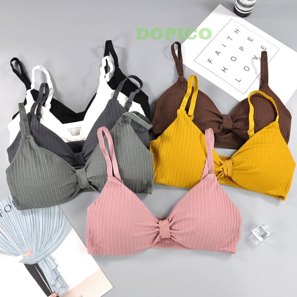 Áo bra nữ 2 dây đẹp, áo lót không gọng thắt nơ có đệm mút nâng đươc ngực DOPICO B308