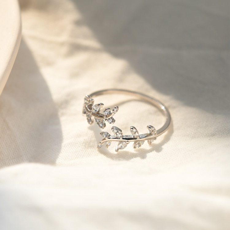 Nhẫn phối hình chiếc lá thời trang Hàn Quốc đơn giản