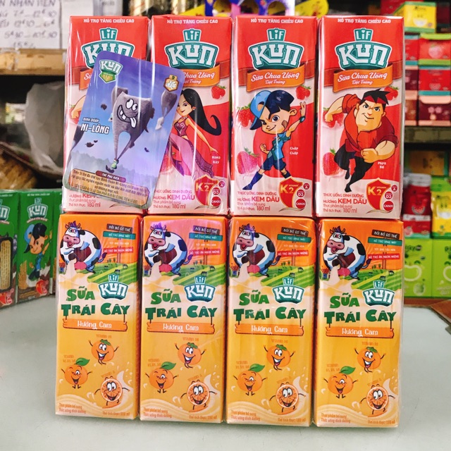THÙNG 48 HỘP SỮA CHUA UỐNG KUN LIF 180ML HƯƠNG CAM/ KEM DÂU/ TRÁI CÂY NHIỆT ĐỚI