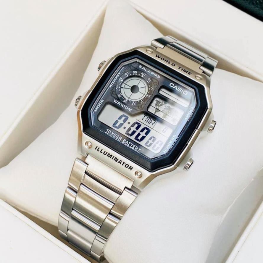 Đồng hồ nam Casio AE 1200-WHD classic phong cách, thời thượng chống nước, dây thép không gỉ 42mm | BigBuy360 - bigbuy360.vn