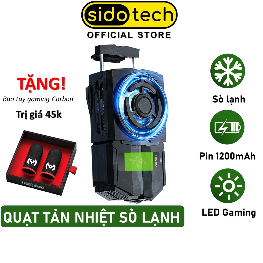 Quạt tản nhiệt điện thoại sò lạnh pin SIDOTECH DLA5 không dây led gaming pin 1200mAh tránh giật lag khi chơi game