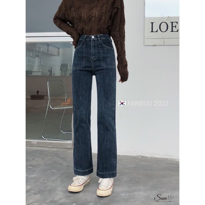 Quần jeans ống suông may gấu hãng FANEGU chất đẹp co dãn form vừa không rộng quá xịn