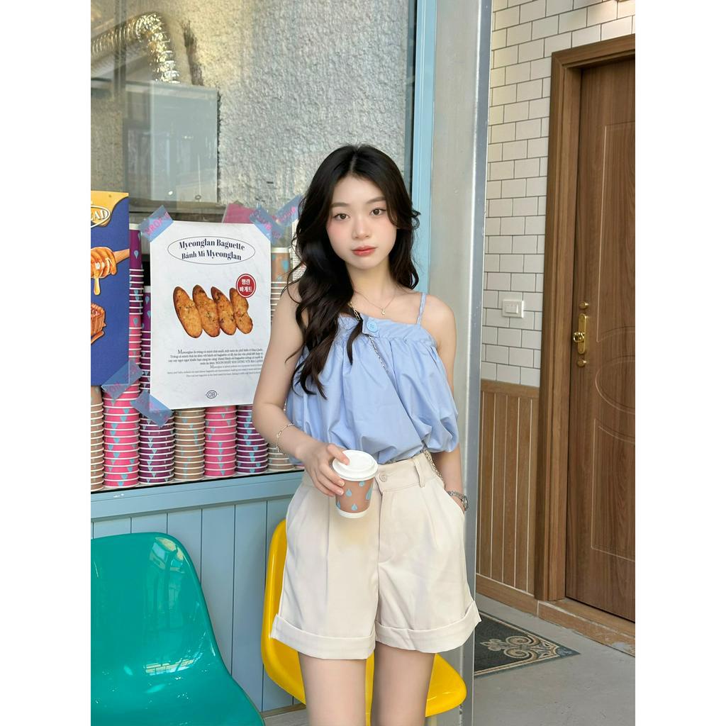 Áo babydoll hai dây khuy cúc trước chất đũi mềm mại - 29feb.closet - A262