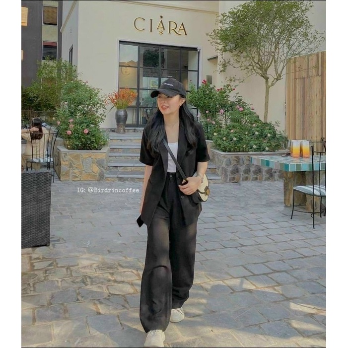 🍒SET VEST ĐEN KÈM ÁO 2S QUẦN SUÔNG DÀI