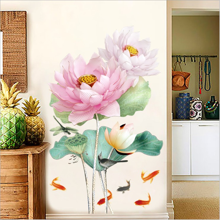 Decal dán tường Hoa sen 10 [FREESHIP 50K] trang trí nhà cửa đẹp bền rẻ AmyShop