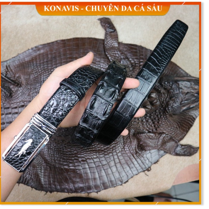 Dây nịt nam - Thắt lưng da cá sấu Konavis thật cao cấp bản nhỏ 3,5cm màu đen dễ phối đồ - CB02-01G
