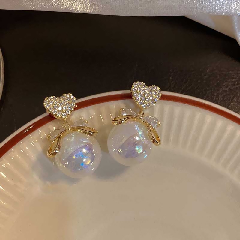 Bông Tai Hình Nơ / Trái Tim Đính Đá / Ngọc Trai Giả Thời Trang Hàn Quốc Cho Nữ