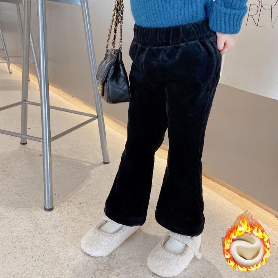 Quần dài ống loe lót nhung dày dặn giữ ấm thời trang thu đông cho bé gái