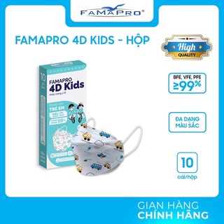 Khẩu trang trẻ em kf94 4d kids - hộp 10 cái khẩu trang y tế trẻ em kháng khuẩn famapro 4d kids