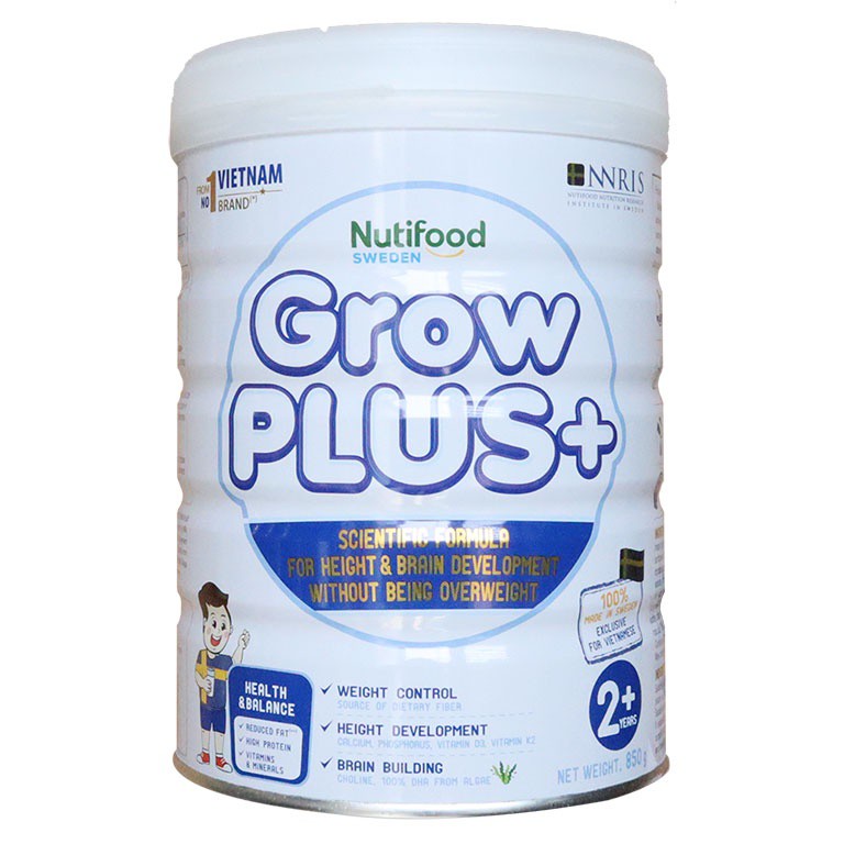 (Mẫu mới) Sữa bột Nutifood GrowPlus + Trắng lon 850g dành cho trẻ béo phì - Hàng chính hãng [date mới nhất]