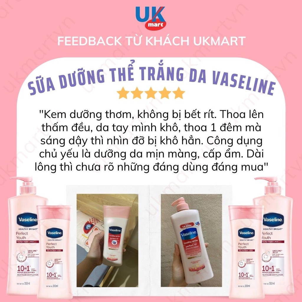 Sữa Dưỡng Thể Trắng Da 10 Lợi Ích Vaseline Healthy Bright Perfect Youth 200~350ml