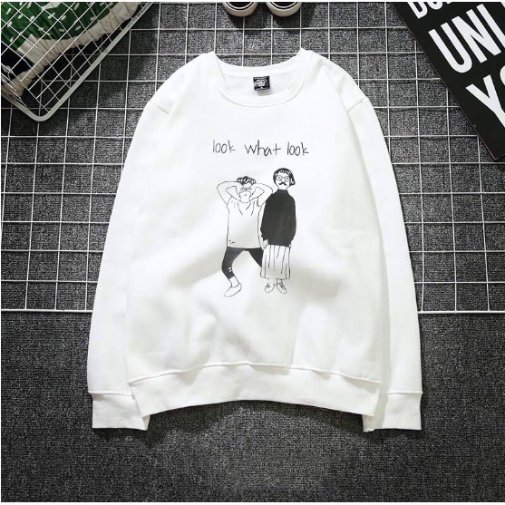Áo thu đông nam nữ đôi Unisex form rộng 2 màu đen trắng N373