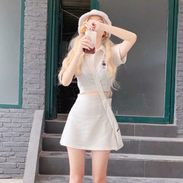 SET CROPTOP GẤU KÈM QUẦN VÁY TRẮNG NÂU (về thêm đỏ cam) 🎀 | BigBuy360 - bigbuy360.vn