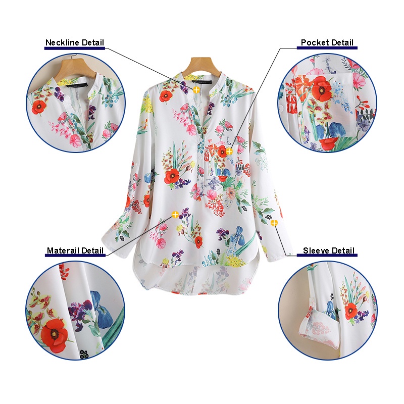 Áo sơ mi ZANZEA tay dài cổ chữ V dáng rộng in hoa vạt thấp và cao thời trang cổ điển cho nữ