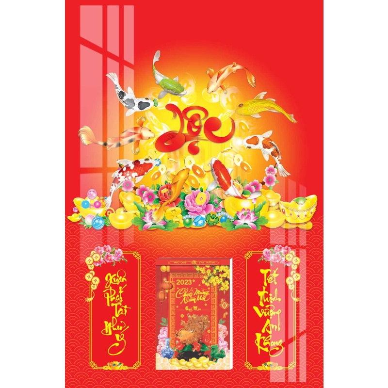 Lịch Gỗ Tết 2024 Tráng Gương Treo Tường Laminate - Chữ Lộc & Cá Koi 02