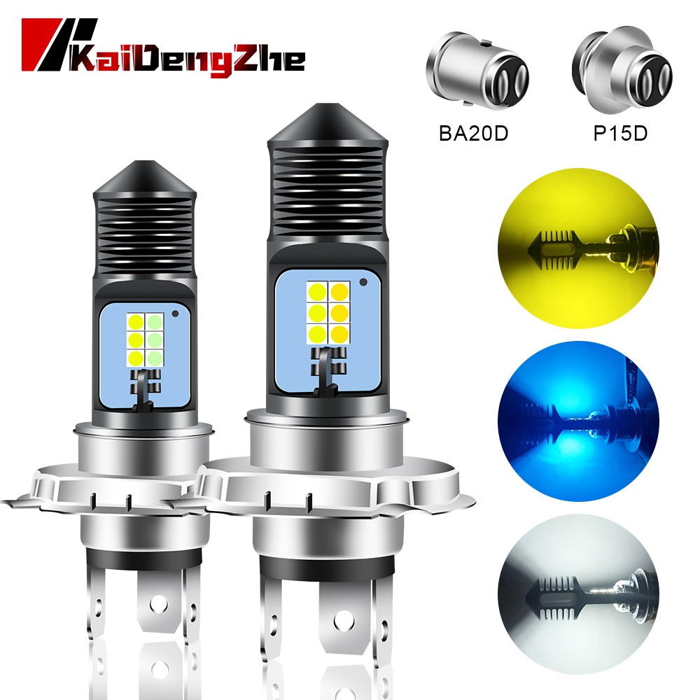 1 PC 12LED Bóng đèn pha xe máy H4 BA20D P15D Đèn sương mù chùm tia cao và thấp 3030 chip Phụ kiện xe tay ga LED hai màu nổi bật