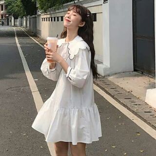 ĐẦM BABYDOLL CỔ BÈO DÁNG XÒE DỄ THƯƠNG MÀU TRẮNG 50-65 KG ( CÓ HỎA TỐC)