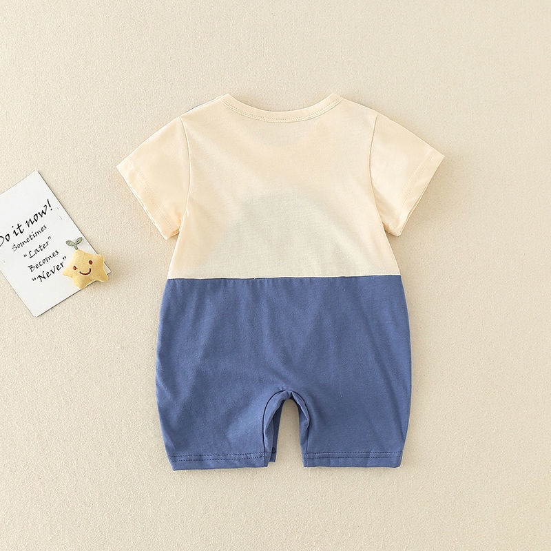 Áo Liền Quần Bằng Cotton Tay Ngắn In Họa Tiết Gấu Dễ Thương Thời Trang Mùa Hè Cho Bé Sơ Sinh 0-2 Tuổi