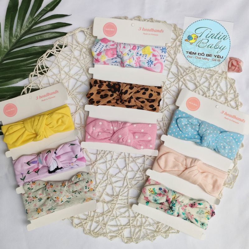 Set 3 turban/băng đô vải cotton đáng yêu cho bé gái 5-10kg