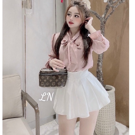 Áo sơ mi lụa công sở cổ nơ tay chun nhiều màu