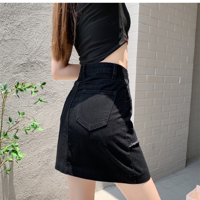 Chân Váy Denim Lưng Cao Thiết Kế Quyến Rũ Dễ Phối Đồ Thời Trang Mùa Hè Cho Nữ