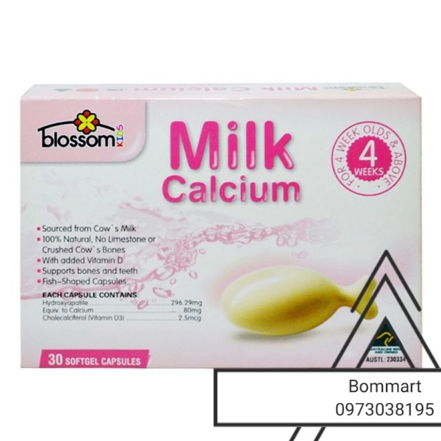 Milk canxi chắc xương blossom dạng vỉ 30 viên cho bé