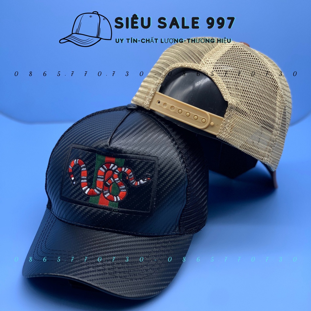 Nón Kết Logo Con Rắn Cao Cấp, Mũ Lưỡi Trai Họa Tiết Rắn Phối Lưới Siêu Đẹp