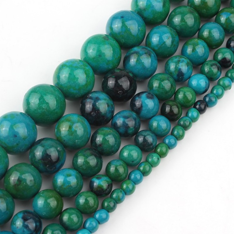 Chrysocolla Chuỗi Hạt Đá 4 6 8 10 12mm 15 "Làm Trang Sức Thủ Công