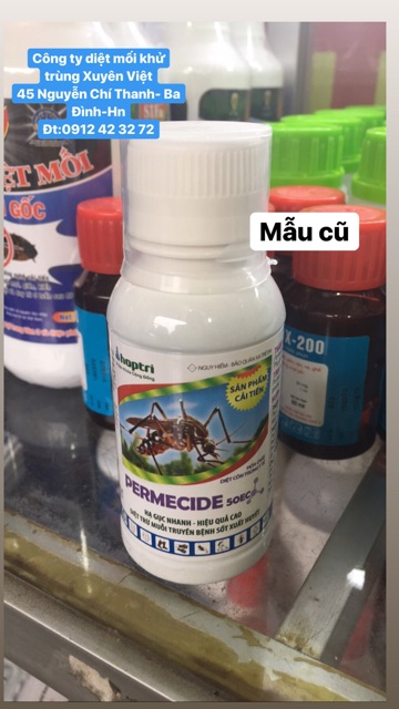 Combo thuốc diệt muỗi- côn trùng Permecide 50EC(100ml)+ chất bám dính, tồn lưu Dona USA 120SC(50ml)