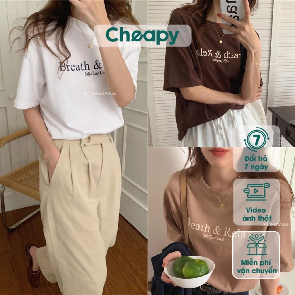 Áo thun tay lỡ Cheapy phông unisex nam nữ be nâu trắng freesize cotton khô 3158 form rộng local brand Breath & Relax