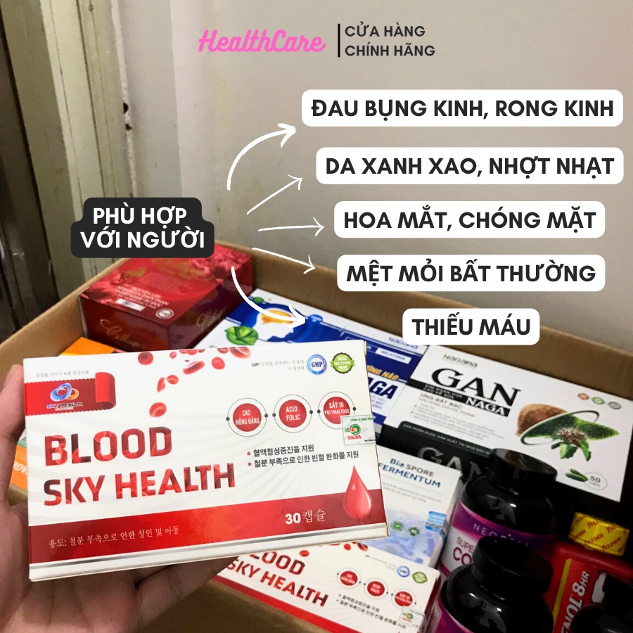 Bổ Sung Sắt, Axit Folic - Bổ Máu Blood Sky Health Giúp Cải Thiện Triệu Chứng Thiếu Máu