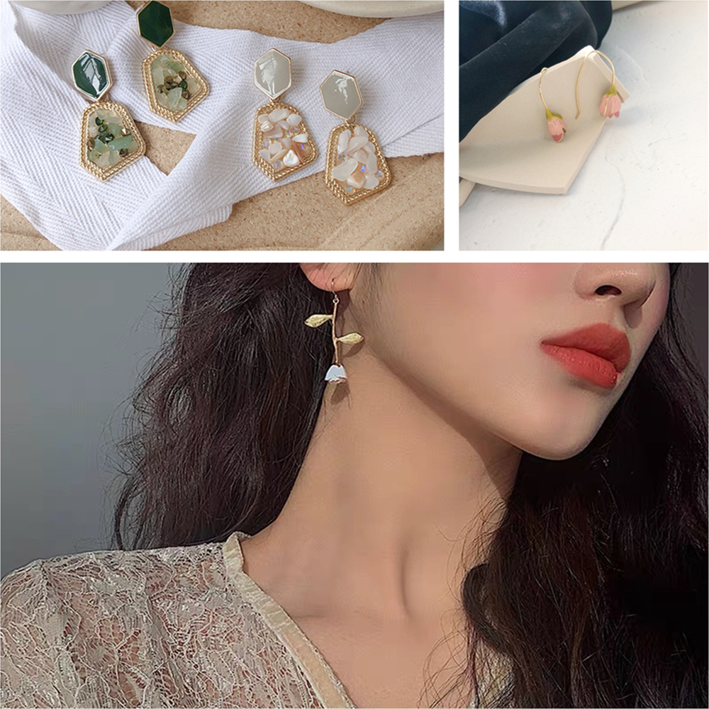 Đôi Bông Tai Hình Hoa Tulip Pháp Đính Kim Cương Giả Sang Trọng